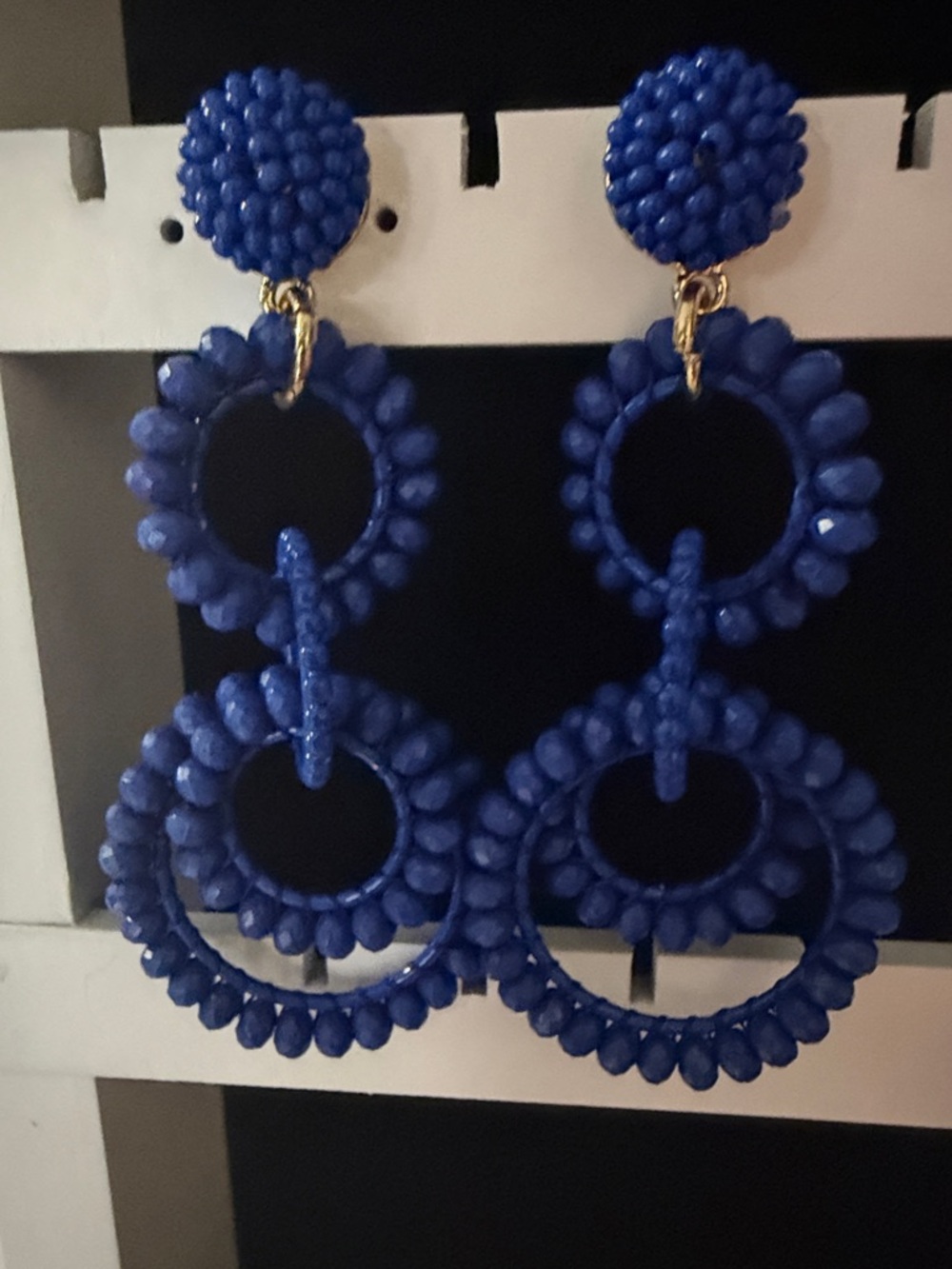 Triple-Hoop Beaded Drop Earrings in Vibrant Blue